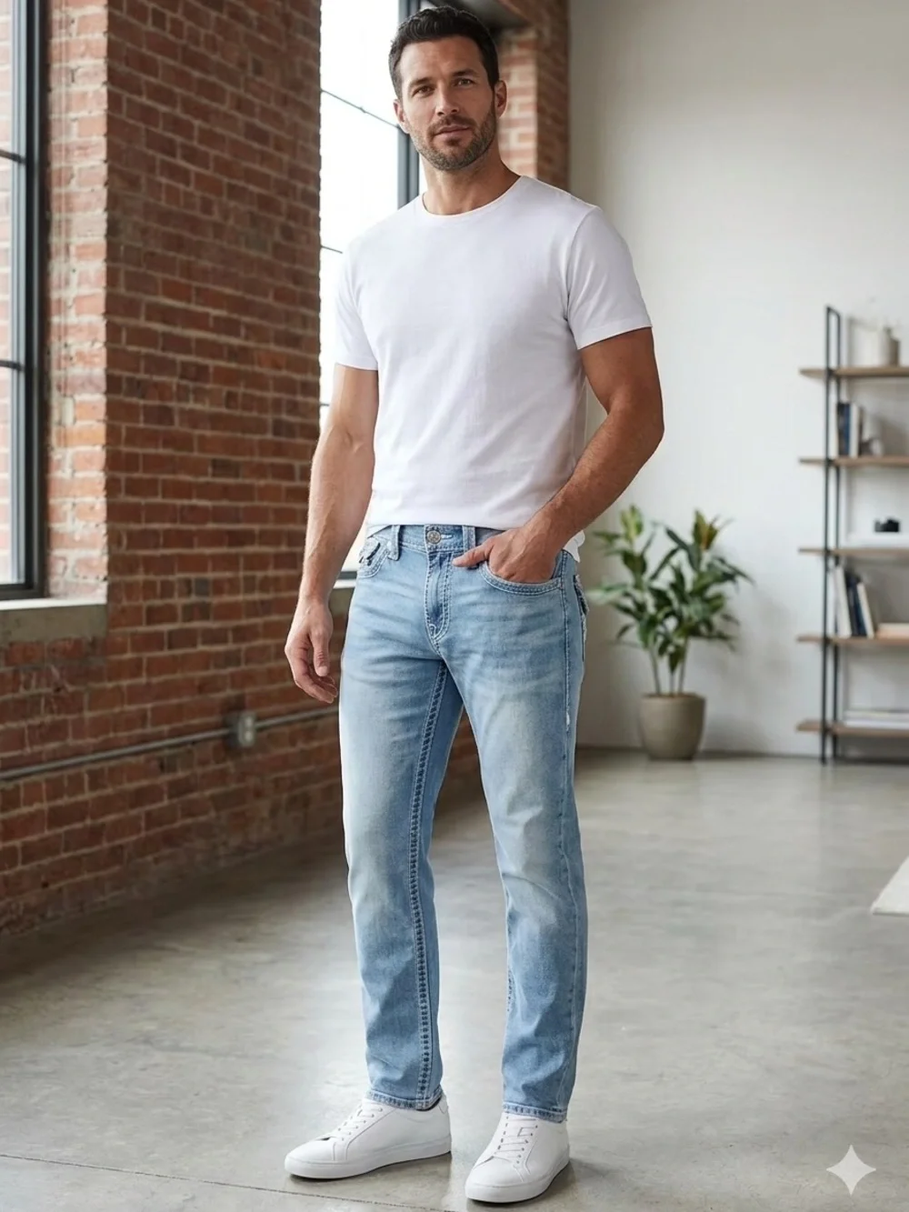 True Religion Light Blue Relaxed Slim Jeans for Men